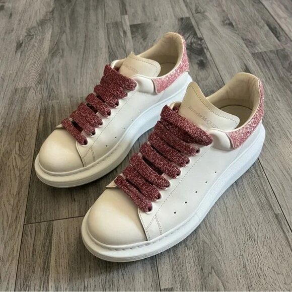 ALEXANDER MCQUEEN - OVERSIZED SNEAKERS WHITE LEATHER PINK GLITTER 40.5 D ITALY - Picture 1 of 14